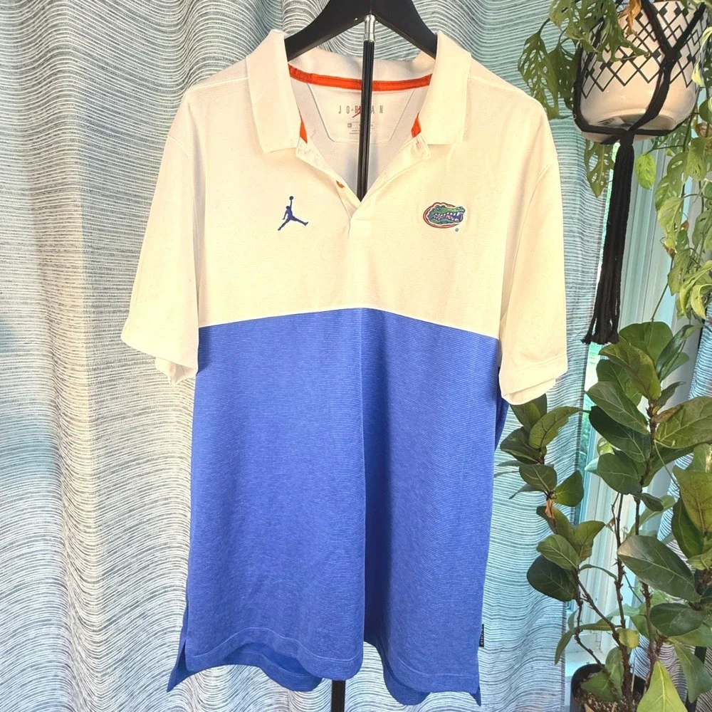 Jordan Florida Gators On-Field Polo Shirt Mens XL White Blue Colorblock Jumpman